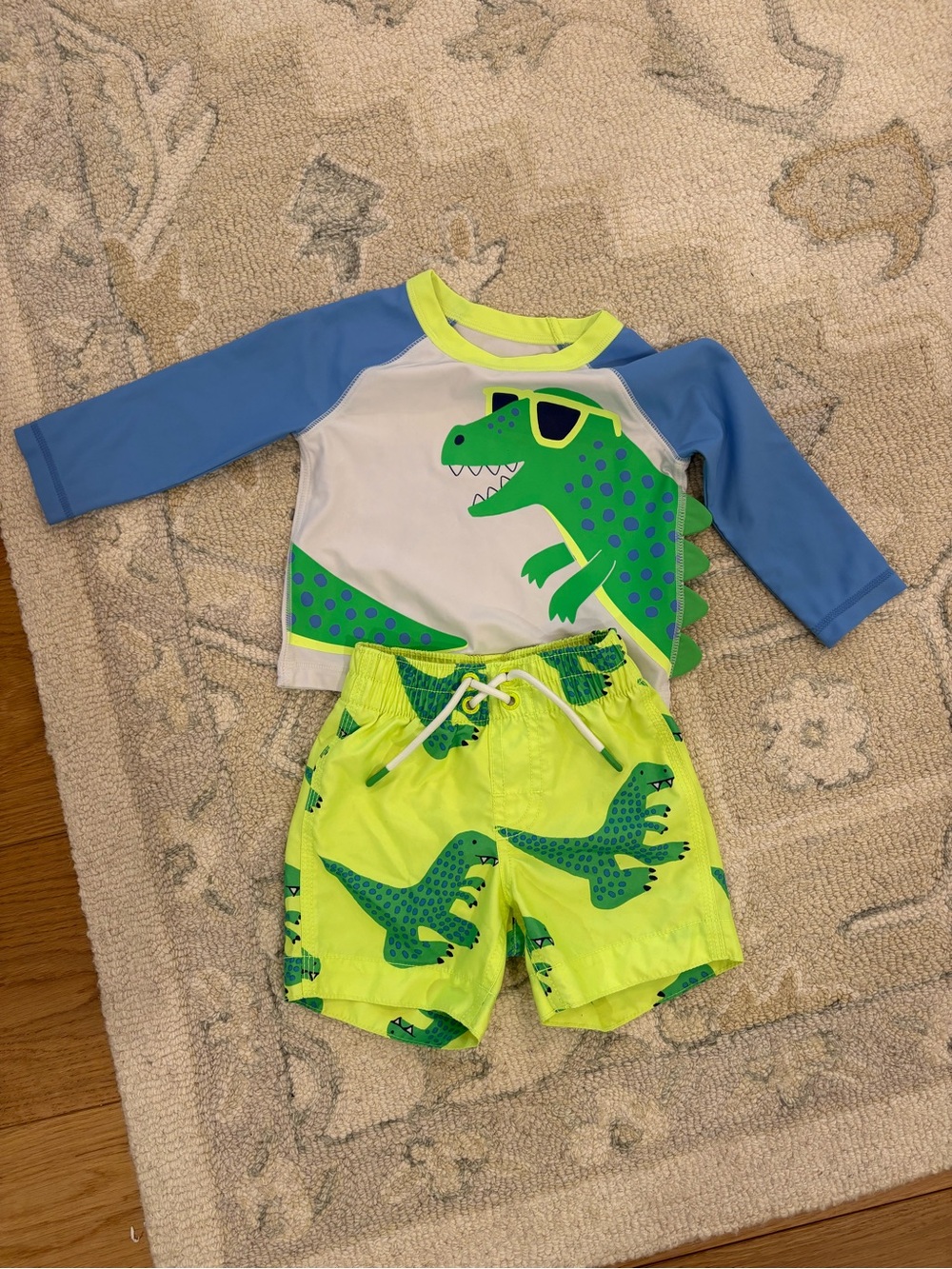 GAP Neon Yellow & Blue Dino Rashguard Swim Set